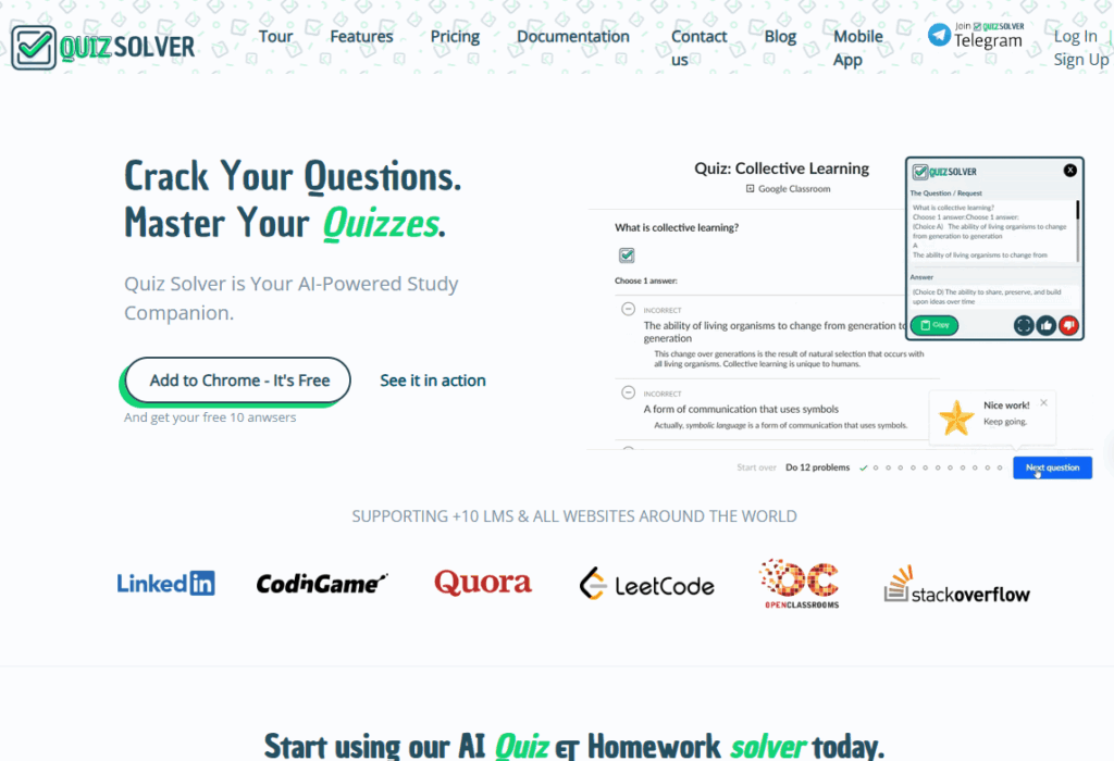 An example of Quiz Solver AI helping with a multiple choice question.