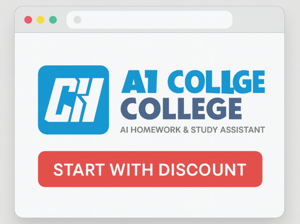 Chrome window with AI College Help logo and “Start with discount”